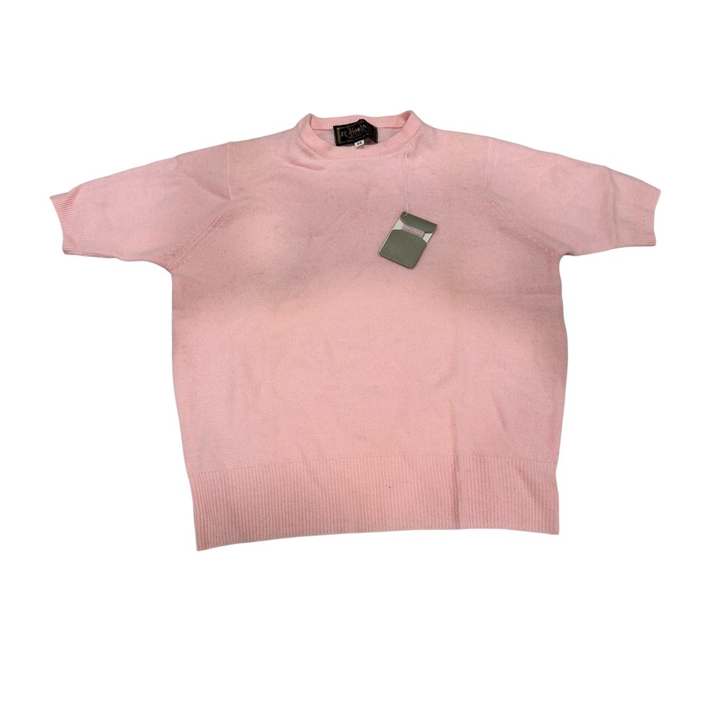 Kashmir Lambs Wool Sweater Pink Short Sleeve‎ Size 36 Fully Fashioned